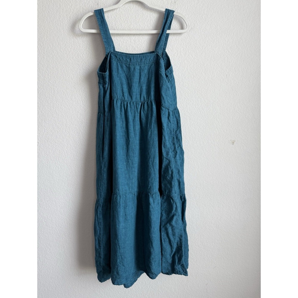 Eileen Fisher Washed Organic Linen Delave Tiered Reef Dress Size XS Minimalist - Picture 8 of 12